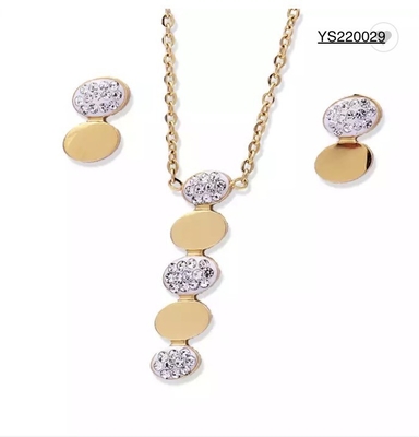 Female Stainless Steel Jewelry Set High Drop Shaped Rhinestone Jewelry Necklace