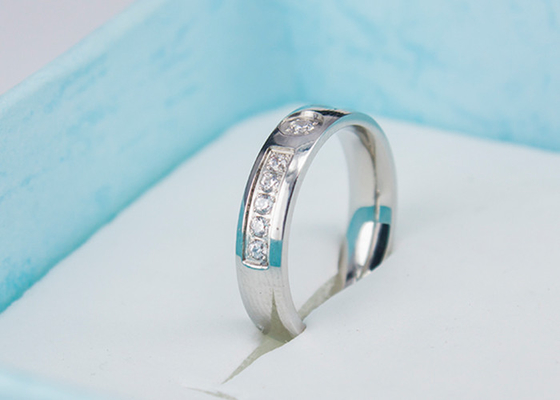 China Stainless Steel Beautiful Cubic Zirconia Rings , IP Plating Crystal Diamond Ring supplier