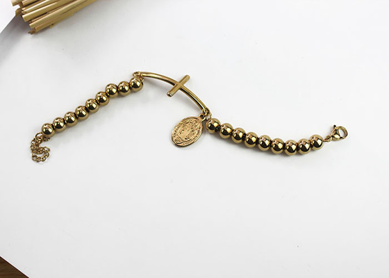 China Custom Shiny Polished Jesus Cross Jewelry Beads Link Charm Bracelet supplier