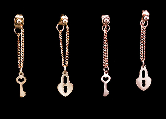 China Loving Heart Lock And Key Earrings , Stainless Steel Jewelry Earrings supplier