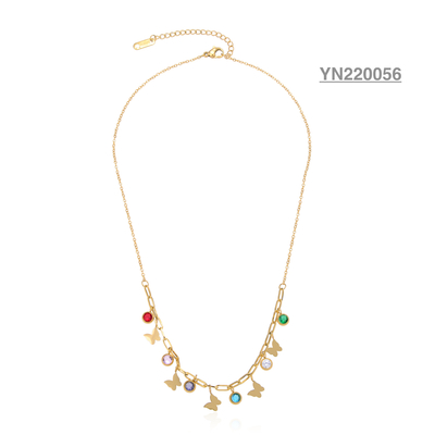 Women Butterfly Chain Necklace Designer Colorful Stainless Steel Gold Chain