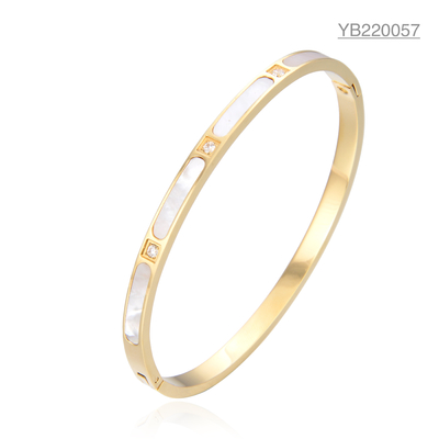 Classic White Rhinestone Enamel Gold Bracelet Stainless Steel Luxury Bangle Bracelet