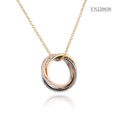 Classic Jewelry Stainless Steel Necklace 3Pcs Rings Rhinestone Jewelry Necklace