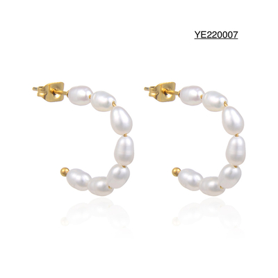 5.8cm Pearl Half Circle Stud Earrings Gold Stainless Steel Ear Pendants