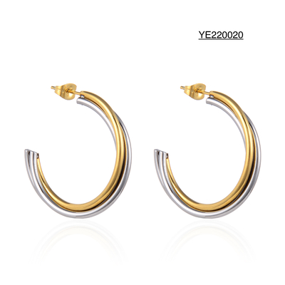 Half Round Funky Stainless Steel Gold Earrings 14k Gold Plated Round Earrings