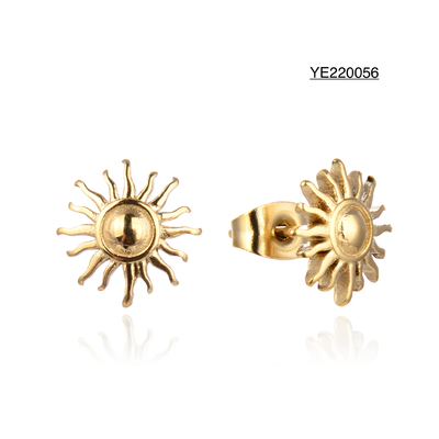 Hypoallergenic Ancient Greek Sun Drop Earrings K Gold Stainless Steel Ear Studs