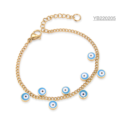 Lavish Brand 18k Gold Plated Jewelry Blue Eye Enamel Craft Hand Chain Bracelets