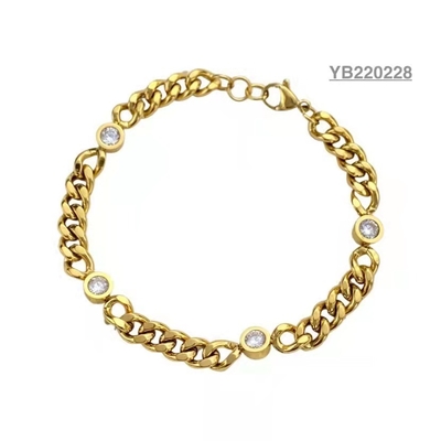 European American Style Gold Rhinestone Bracelet Socialite Thick Gold Chain Bangle