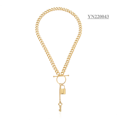 Key Lock Pendants Buckle Torque Jewelry Necklace 18k Gold Stainless Steel Chain