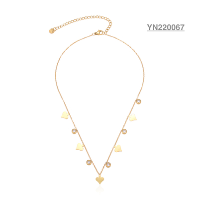 Fashion 18k Gold Plated Jewelry Elegant Love Heart Rhinestone Necklace With Tassel