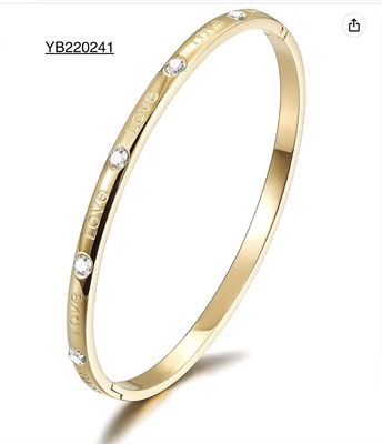Engagement Gold Rhinestone Bracelet LOVE Engraved Bangles For Women