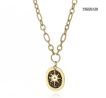 Gold Stainless Steel Fashion Necklaces Black Bronzing Minority Sun Pendant Necklace