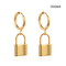 CE Female Stainless Steel Gold Earrings Vintage Lock Metal Pendant Earrings