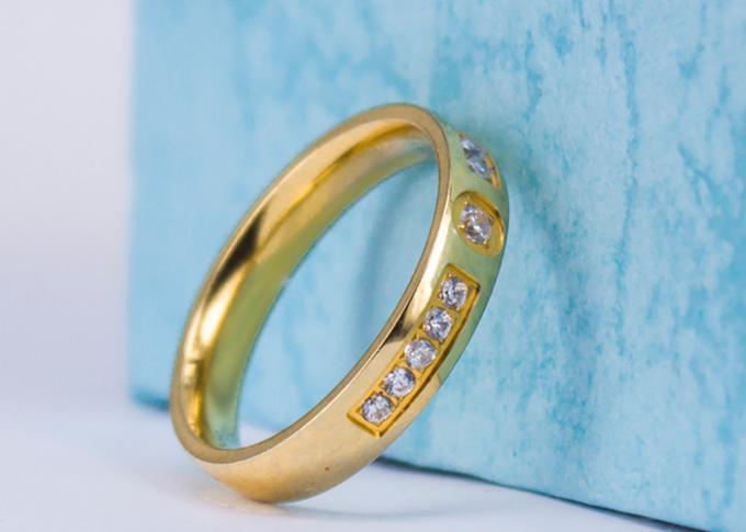 Stainless Steel Beautiful Cubic Zirconia Rings , IP Plating Crystal Diamond Ring