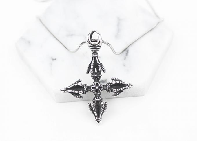 Men'S Vajra Cross Tibetan Buddhist Symbol Necklace Stainless Steel Material