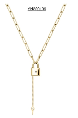 Love Token Key Lock Necklace K Gold Stainless Steel Long Rhinestone Necklace
