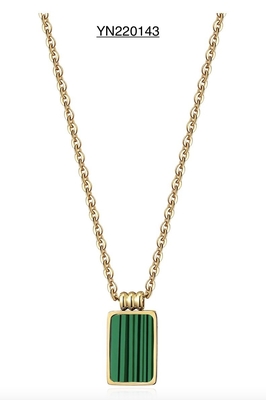 Vintage 18k Stainless Steel Fashion Necklaces Square Green Stone Pendant Necklace