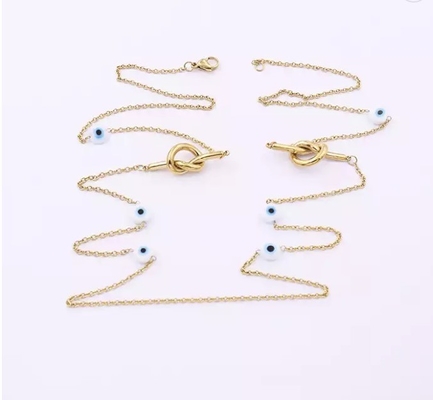 Long Stainless Steel Fashion Necklaces Blue Eyeball Mashup Stacked Gold Necklaces