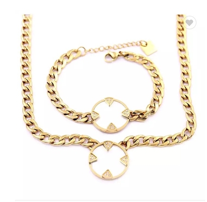 K Gold Stainless Steel Jewelry Set Lush Simple White Fritillary Inlaid Chain Bracelet