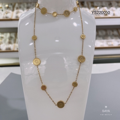18 Karat Stainless Steel Gold Necklace Womens Round Openwork Pendant
