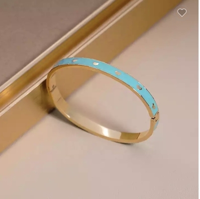 Luxury Brands Enameled Blue Love Buckle Bracelet 24k Gold Stainless Steel Bangle