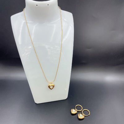 Gold Color Stainless Steel  Earring ,Necklace , Bracelet Sets with shell For Lady ,heart designs