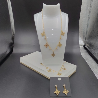 Newest Gold Color Stainless Steel  Earring ,Necklace , Bracelet Sets with stone For Lady , shinning ,