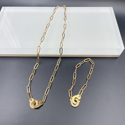 Newest Gold Color Stainless Steel  Earring ,Necklace , Bracelet Sets With Cnc Cz  For Lady