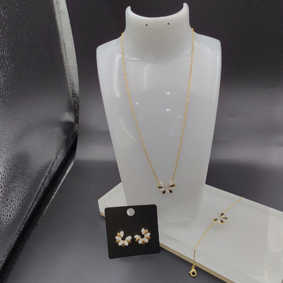 Newest Gold Color Stainless Steel  Earring ,Necklace , Bracelet Sets With rainstone For Lady Popular
