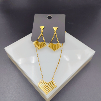 High Polish Newest Gold Color Zircon Stainless Steel  Earring ,Necklace , Bracelet Sets For Lady