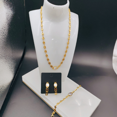 New Arrival Trendy Lines  Newest Gold Color Stainless Steel  Earring ,Necklace , Bracelet Sets  For Lady