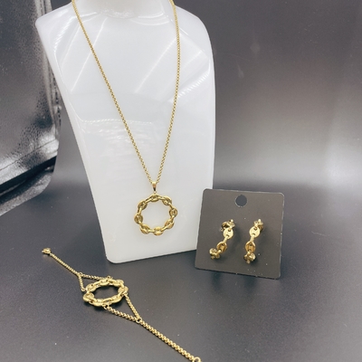 High Polish Newest Gold Color Stainless Steel  Earring ,Necklace , Bracelet Sets For Lady