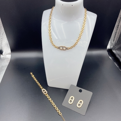 High Polish Newest Gold Color Stainless Steel  Earring ,Necklace , Bracelet Sets For Lady