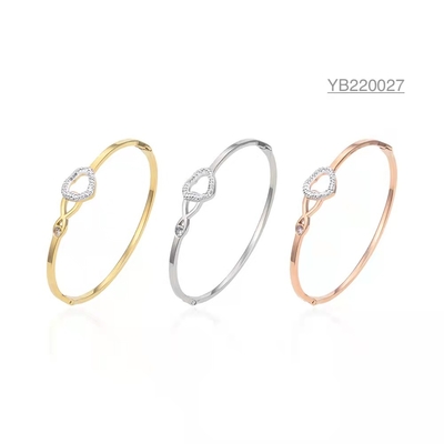 Birthday Gift Gold Bracelets Solid Adjustable Size Rhinestone Love Heart bangles