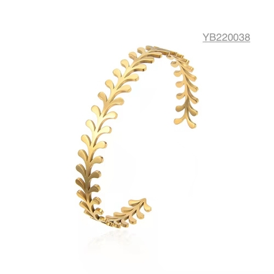 INS tide brand jewelry gold hollow leaf bracelet opening Stainless steel bangles
