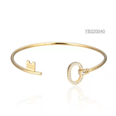 Saya Stainless Steel Designer Jewelry Key Lock Rhinestone 18k Gold Love Bracelet