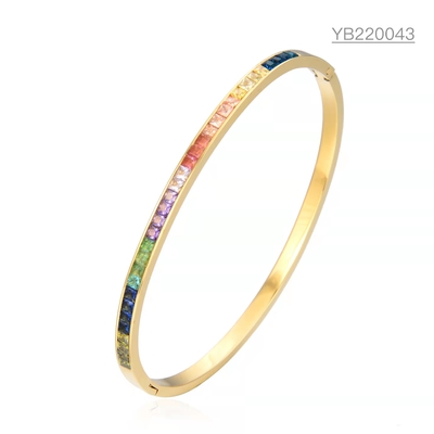 vintage brand jewelry colorful stainless steel CZ  18k gold full diamond bangle