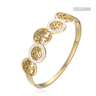 Stainless Steel 18k Gold Plated Jewelry Enamel Tree Of Life Bangle
