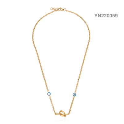 ODM Luxury Brand Double Blue Eye Gold Stacking Necklace Stainless Steel
