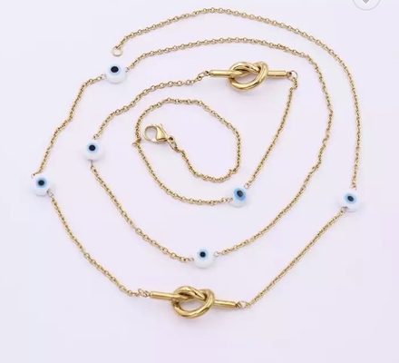 Long Stainless Steel Fashion Necklaces Blue Eyeball Mashup Stacked Gold Necklaces