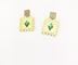 Trendy Green Gem Pendant Earrings Long Pendant Studs 18K Gold Stainless Steel Earrings
