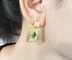 Trendy Green Gem Pendant Earrings Long Pendant Studs 18K Gold Stainless Steel Earrings