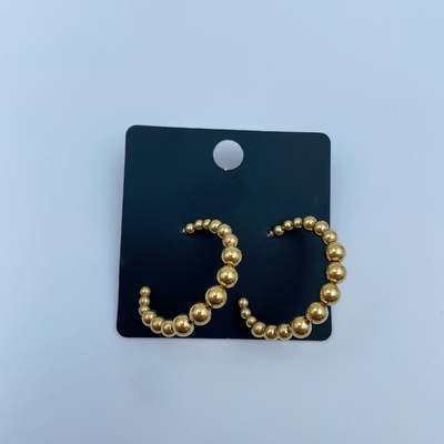 Polished Gold Finish Stainless Steel Earring with CZ Stone and Gold