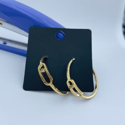Polished Gold Finish Stainless Steel Earring with CZ Stone and Gold