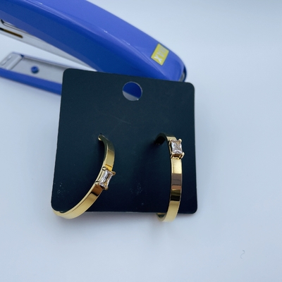 Polished Gold Finish Stainless Steel Earring with CZ Stone and Gold