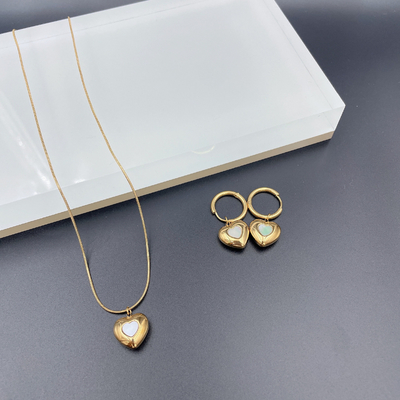 Gold Color Stainless Steel  Earring ,Necklace , Bracelet Sets with shell For Lady ,heart designs