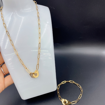 Newest Gold Color Stainless Steel  Earring ,Necklace , Bracelet Sets With Cnc Cz  For Lady