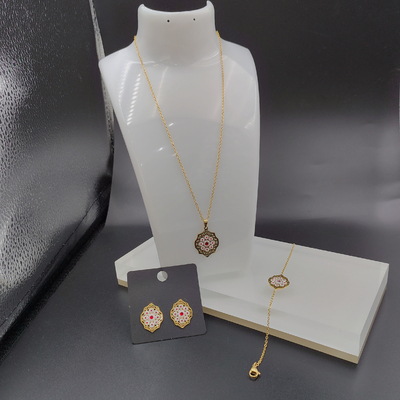 Newest Gold Color Stainless Steel  Earring ,Necklace , Bracelet Sets With Green Shell For Lady