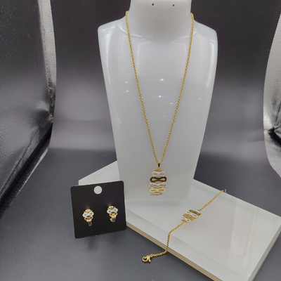 Newest Gold Color Stainless Steel  Earring ,Necklace , Bracelet Sets With Stone For Lady