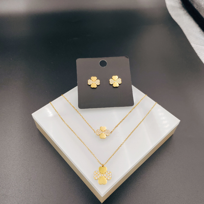 New Arrival Trendy High Polish Newest Gold Color Stainless Steel  Earring ,Necklace , Bracelet Sets With Zirco  For Lady